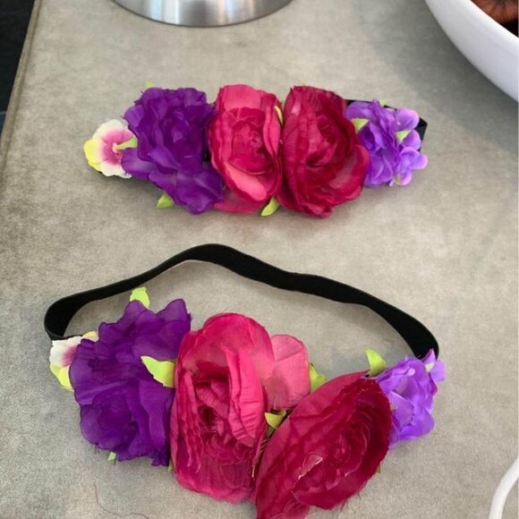 MATCHING floral headbands. Elastic stretch. Set of 2. - Picture 3 of 5